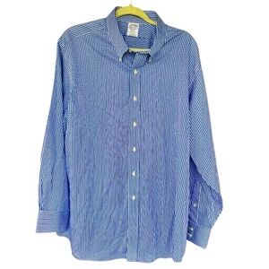 Brooks Brothets Regent  Blue Checkered L S Button Down Shirt Size 17 1/2  35 SL